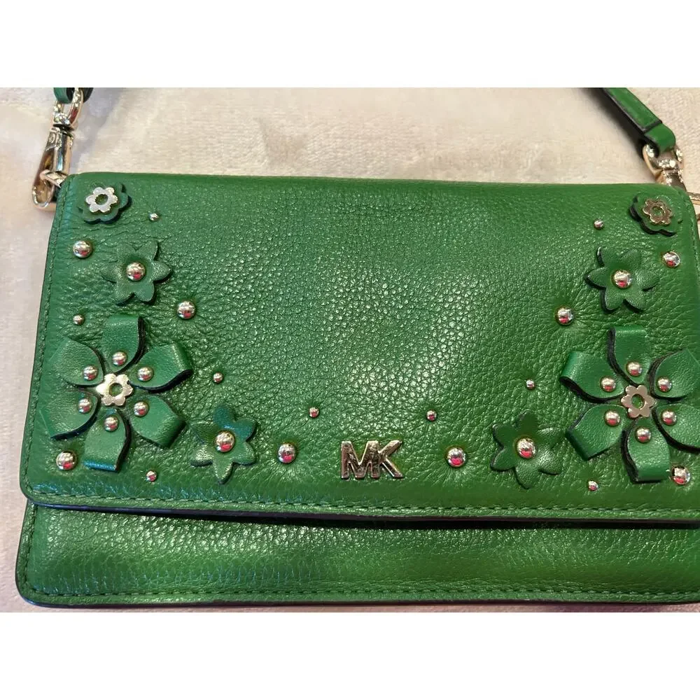 MICHAEL KORS Mercer Floral Embellished Pebbled Leather Smartphone Crossbody